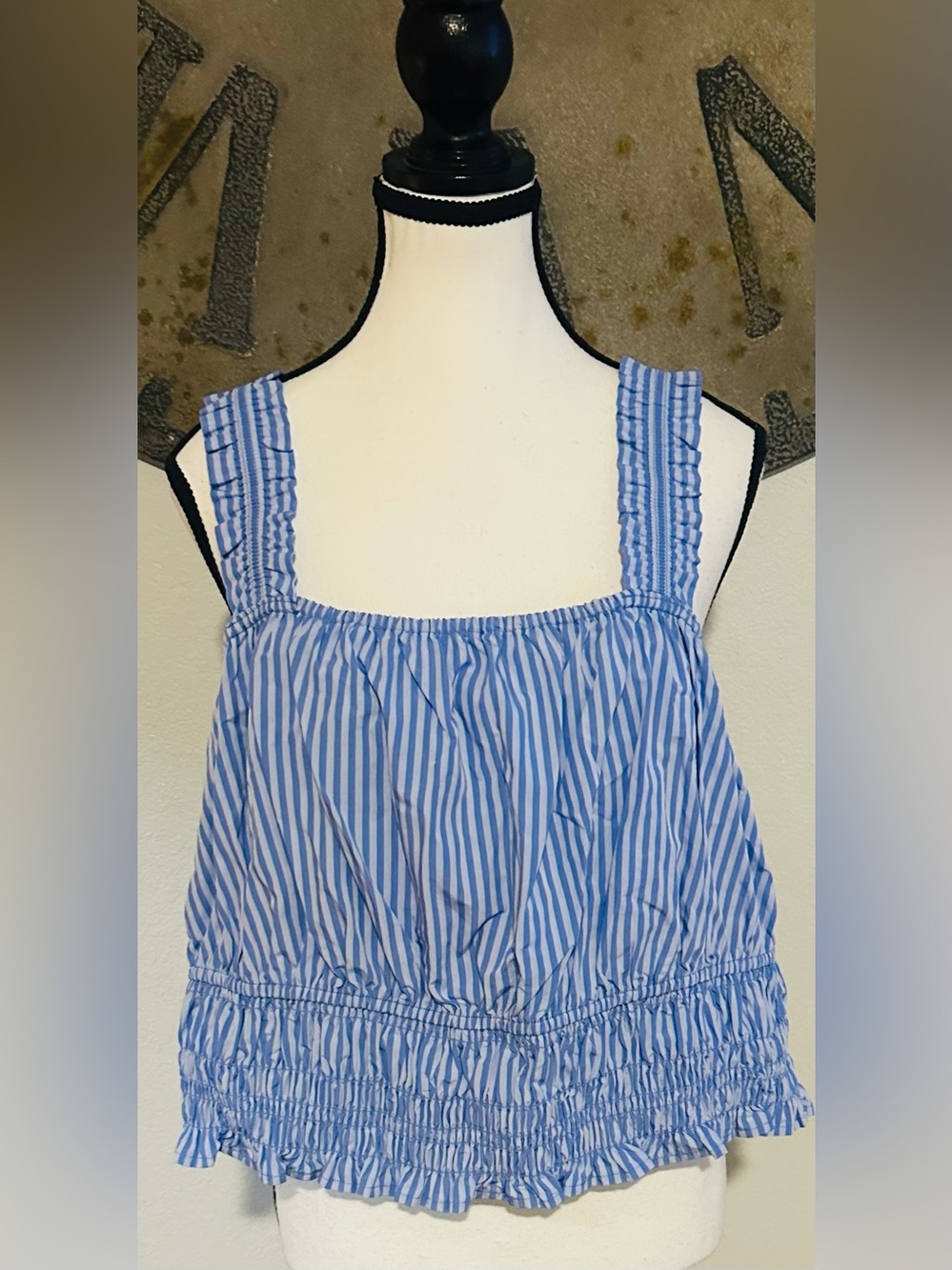 Ava & Viv  Blue and Light Blue Striped Ruffle Tank